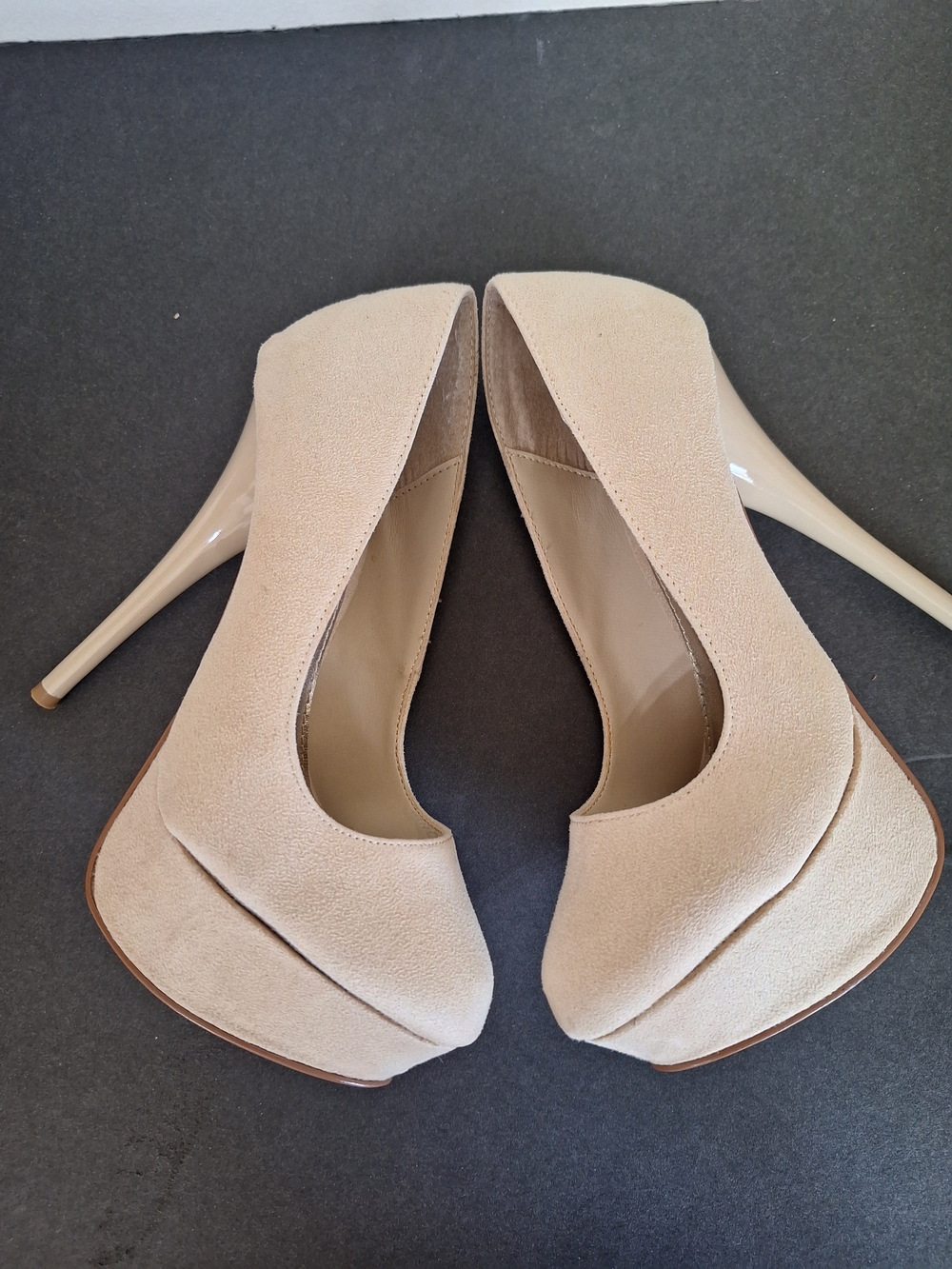 Discovery Beige Suede Platform Stiletto Heels